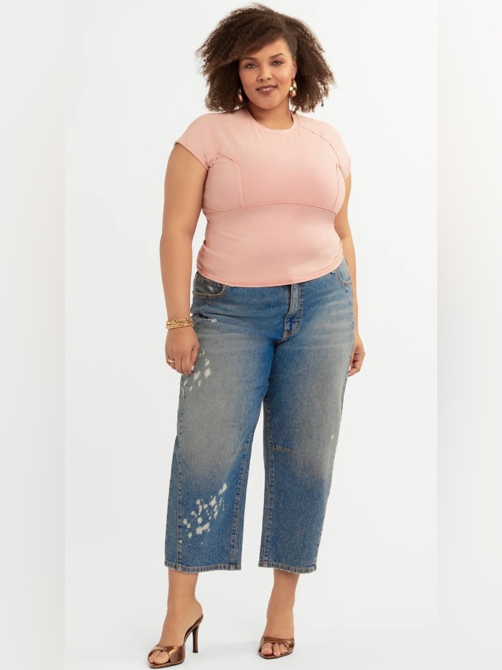 NWT Jessica Simpson Blue Barrel for Jeans with Bleach Splatters